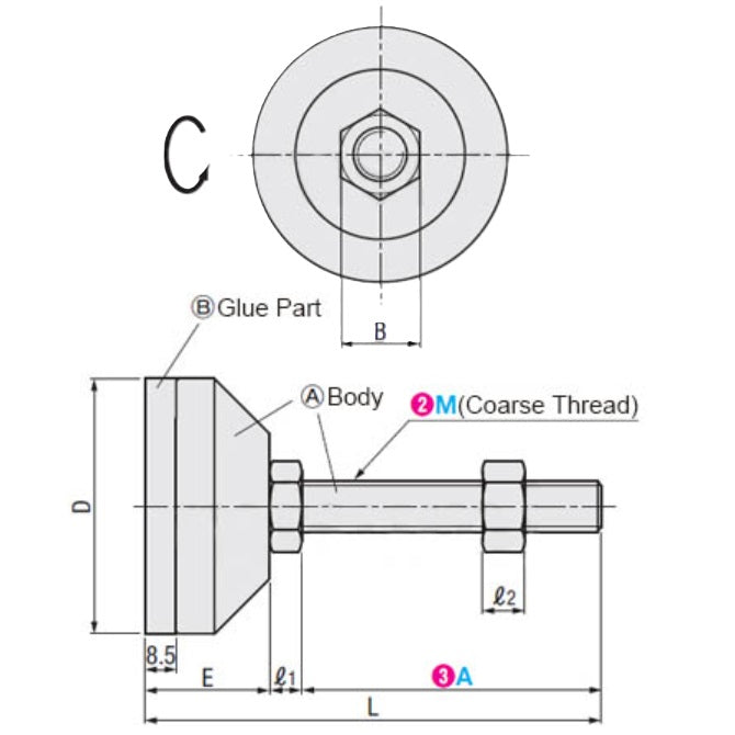 M8 x 50.0 x 33.5 Levelling Mount MLM-080M-050-ZPP-ECO