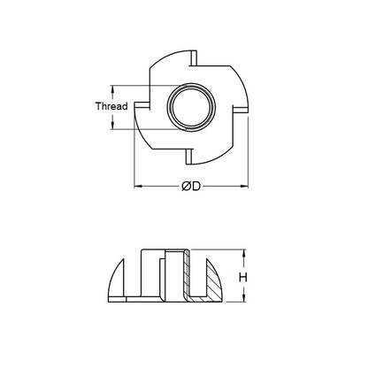 Blind Nut 6-32 UNC  - Tee Steel Zinc Plated - MBA  (Pack of 30)