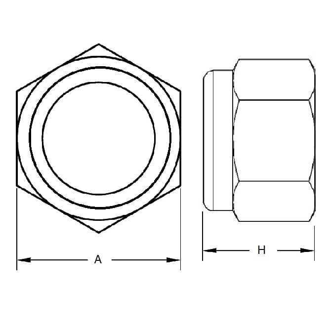 Hexagonal Nut 3/8-24 UNF  - Standard Insert 304 Stainless - MBA  (Pack of 5)
