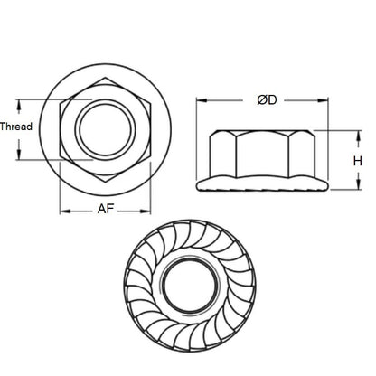 Flanged Nut    M12  - Serrated Stainless 303-304 - 18-8 - A2 - MBA  (Pack of 50)