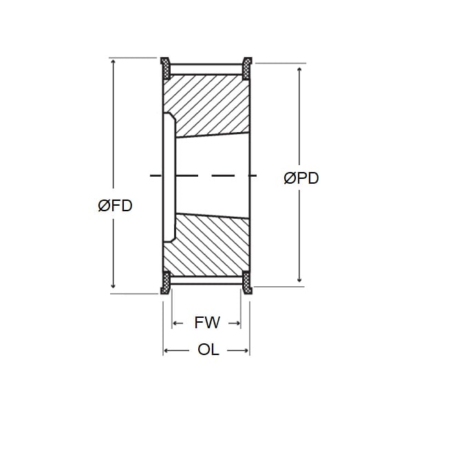 Timing Pulley   32 Tooth x 50 mm Wide - 1210 Taperlock Bore  -  Cast Iron - Double Flanged - 8 mm GT Curvelinear Pitch - MBA  (Pack of 1)