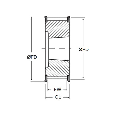 Timing Pulley   40 Tooth x 50 mm Wide - 2012 Taperlock Bore  -  Cast Iron - Double Flanged - 8 mm GT Curvelinear Pitch - MBA  (Pack of 1)