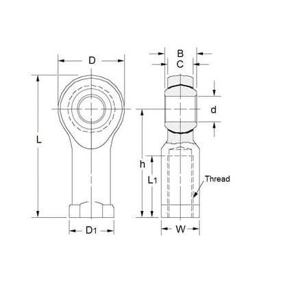 Rod End    7.938 mm  - Female Right Hand Bronze Lined - MBA  (Pack of 1)