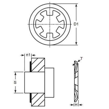 Push On Retaining Ring    9.63 x 0.38 mm  - Push On Stainless PH 15-7-17-7 - MBA  (Pack of 10)