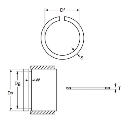 Snap Ring   15.88 x 1.98 mm  - External Spring Steel - Square Section Open Gap - 15.88 Shaft - MBA  (Pack of 100)