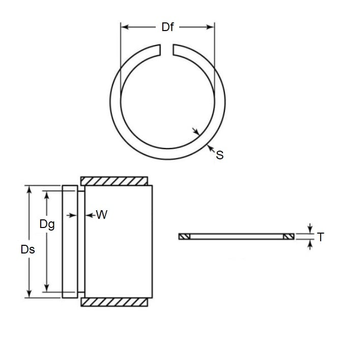 Snap Ring   16 x 1.2 mm  - External Spring Steel - Rectangular Section with Square Edge - 16.00 Shaft - MBA  (Pack of 10)