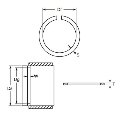 Snap Ring    6.35 x 0.64 mm  - External Spring Steel - Square Section Closed Gap - 6.35 Shaft - MBA  (Pack of 100)