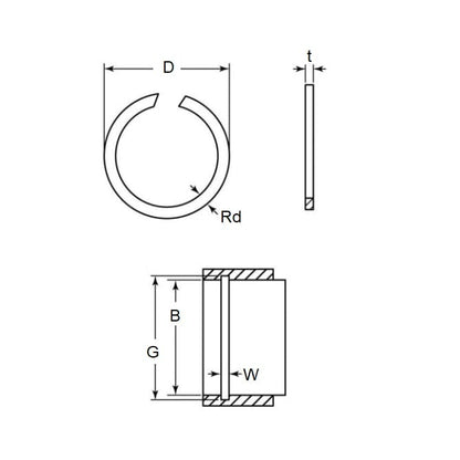 Internal Ring    7 x 0.8 mm  - Round Wire Spring Steel - 7.00 Housing Bore - MBA  (Pack of 1)