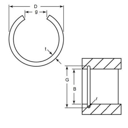 Internal Ring   35 x 2.5 mm  - Round Wire Spring Steel - 35.00 Housing Bore - MBA  (Pack of 100)