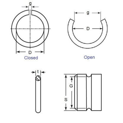 External Wire Ring    4 x 0.8 mm  - Round Wire Spring Steel - 4.00 Shaft - MBA  (Pack of 2)