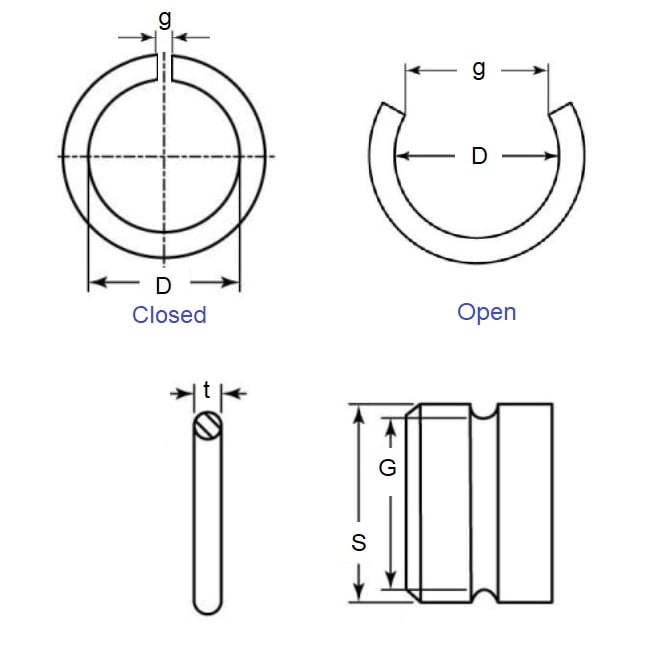 External Wire Ring    6 x 0.8 mm  - Round Wire Spring Steel - 6.00 Shaft - MBA  (Pack of 5)