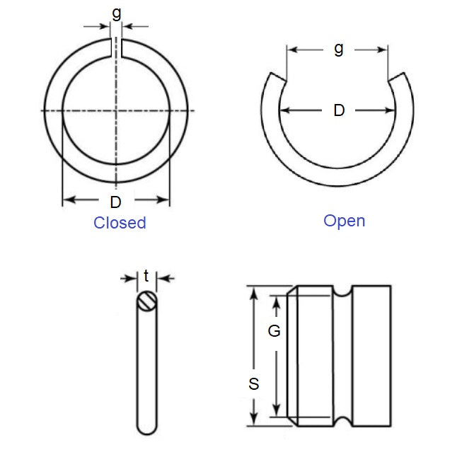 External Wire Ring   35 x 2.5 mm  - Round Wire Spring Steel - 35.00 Shaft - MBA  (Pack of 5)