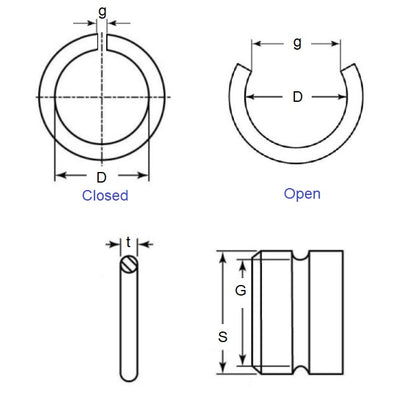 External Wire Ring   35 x 2.5 mm  - Round Wire Spring Steel - 35.00 Shaft - MBA  (Pack of 5)