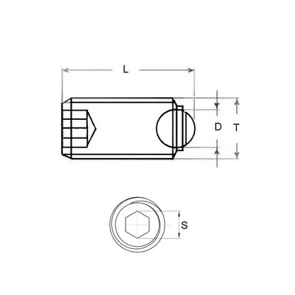 Socket M3x0.5 (3mm Standard) x 4.7mm - Rolling Ball Tip  - Socket Set Screws - Rolling Ball Tip - Stainless Steel - MBA  (Pack of 1)