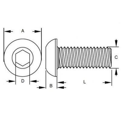 Screw 3/8-24 UNF x 12.7 mm Zinc Plated Steel - Button Socket - MBA  (Pack of 50)