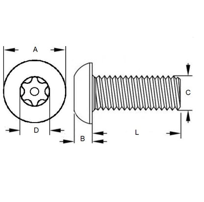 Screw M8 x 16 mm 304 Stainless - Security Button Socket - MBA  (Pack of 2)