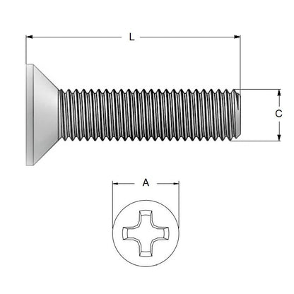 Screw    4-40 UNC x 31.8 mm  -  304 Stainless - Countersunk Philips - MBA  (Pack of 100)