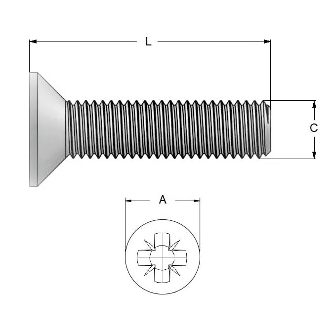 Screw    M10 x 40 mm  -  Zinc Plated Steel - Countersunk Pozidrive - MBA  (Pack of 50)