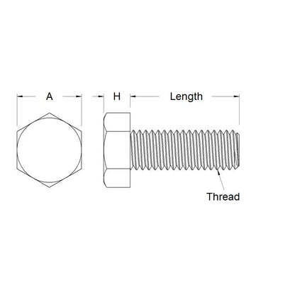 Screw    M10 x 80 mm  -  Zinc Plated Steel - Hex Head - MBA  (Pack of 50)