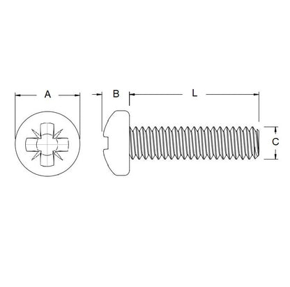 Screw    M10 x 40 mm  -  Zinc Plated Steel - Pan Head Pozidrive - MBA  (Pack of 50)
