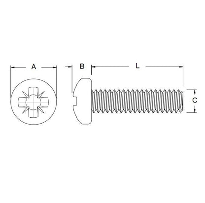 Screw    M6 x 65 mm  -  Zinc Plated Steel - Pan Head Pozidrive - MBA  (Pack of 50)