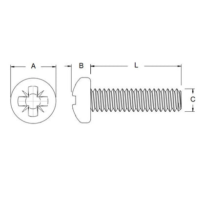 Screw    M3 x 6 mm  -  Zinc Plated Steel - Pan Head Pozidrive - MBA  (Pack of 100)