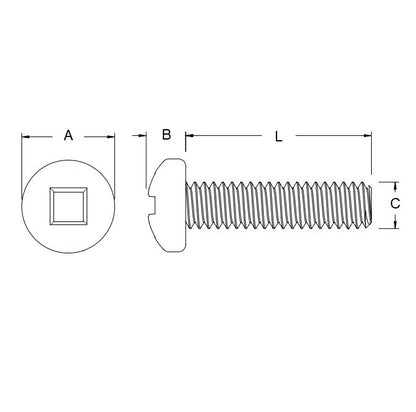 Screw    M6 x 16 mm  -  Steel Case Hardened Zinc Alloy - Security Post Combi Square Pan Head - MBA  (Pack of 100)