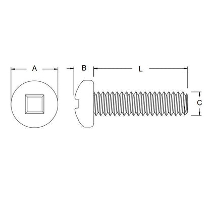 Screw    M6 x 25 mm  -  Steel Case Hardened Zinc Alloy - Security Post Combi Square Pan Head - MBA  (Pack of 100)