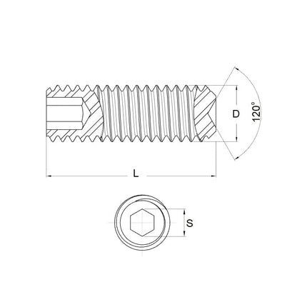 Socket Set Grub Screw    M12 x 55 mm Hardened Carbon Steel - Cup Point DIN916 - MBA  (Pack of 50)