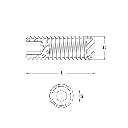 Socket Set Grub Screw 1/4-20 UNC x 19.1 mm Hardened Carbon Steel - Flat Tip - Fixed - DIN913 - MBA  (Pack of 100)