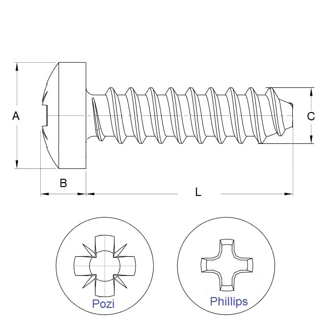 Self Tapping Screw    2.52 x 6.4 mm  -  Zinc Plated Steel - Pan Head For Soft Plastics - MBA  (Pack of 5)