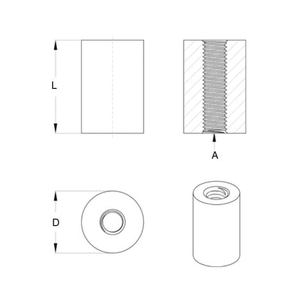 Round Spacer 4-40 UNC x 6.35 mm  - Threaded Brass - MBA  (Pack of 2)