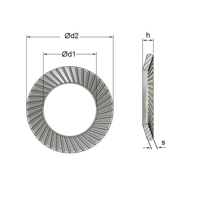 Serrated Washer    1.6 x 3.2 x 0.35 mm  - Safety Carbon Spring Steel - MBA  (Pack of 50)