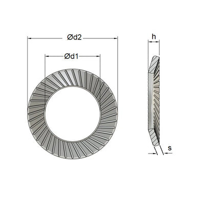 Serrated Washer    1.6 x 3.2 x 0.35 mm  - Safety Carbon Spring Steel - MBA  (Pack of 50)