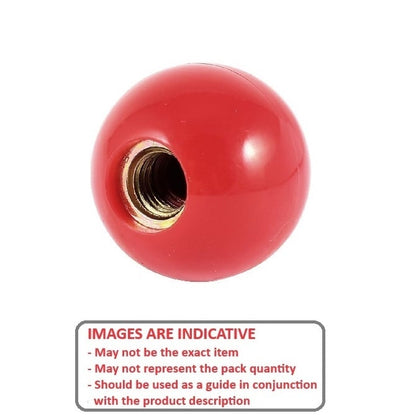 Ball Knob    1/4-20 UNC x 25.4 mm  - Threaded Phenolic - Red - Female - MBA  (Pack of 11)