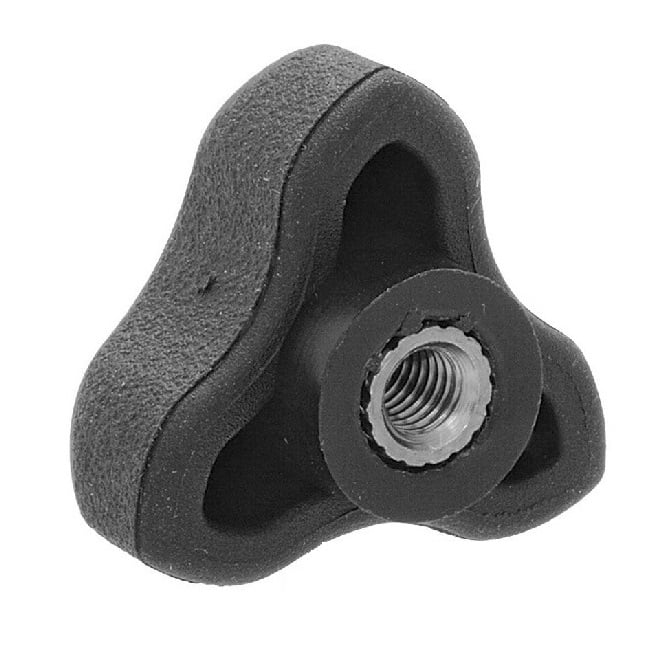 Three Lobe Knob    1/4-20 UNC x 29.97 x 14 mm  - Zinc Plated Brass Insert Thermoplastic - Black - Female - MBA  (Pack of 5)