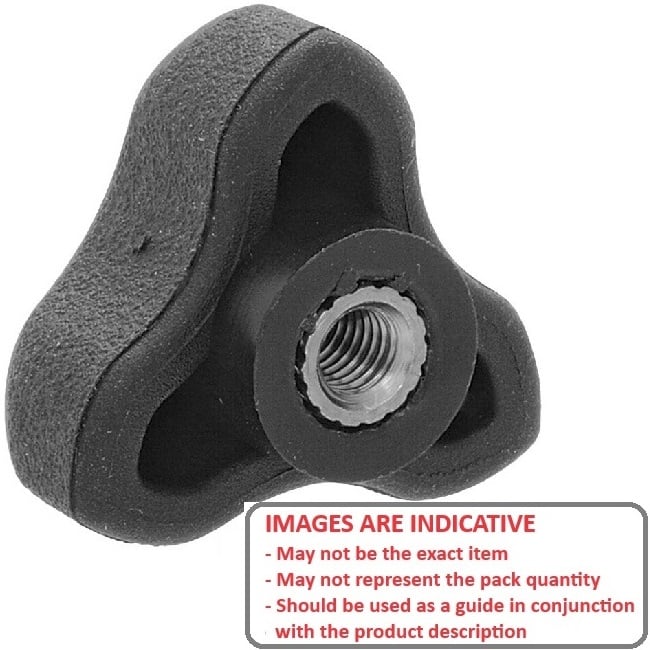 Three Lobe Knob    1/4-20 UNC x 29.97 x 14 mm  - Zinc Plated Brass Insert Thermoplastic - Black - Female - MBA  (Pack of 5)