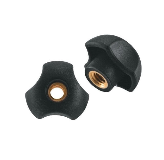 Three Lobe Knob    1/4-20 UNC x 32 x 14 mm  - Brass Insert Thermoplastic - Black - Female - MBA  (Pack of 1)