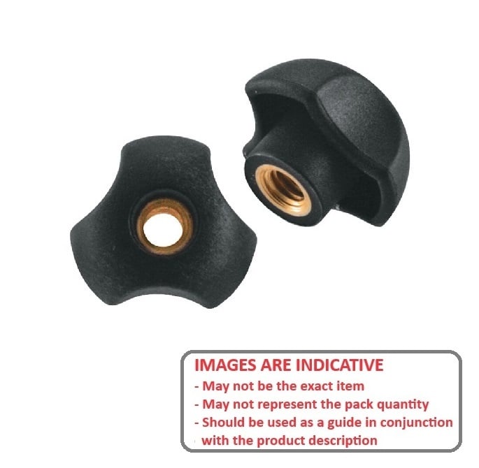 Three Lobe Knob    1/4-20 UNC x 39.88 x 14 mm  - Brass Insert Thermoplastic - Black - Female - MBA  (Pack of 1)