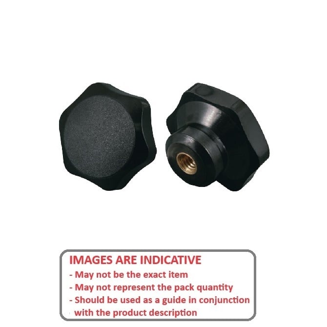 Six Lobe Knob    1/4-20 UNC x 39.88 mm  - Plated Steel Insert Plastic - Black - Female - MBA  (Pack of 1)