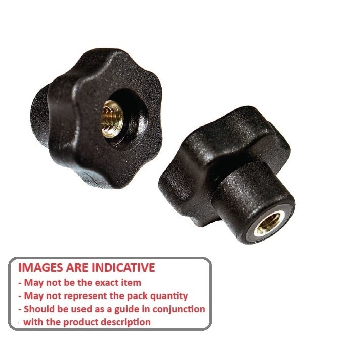 Six Lobe Knob    3/8-16 UNC x 50.04 x 14.3 mm  - Through Hole Brass Insert Thermoplastic - Black - Female - MBA  (Pack of 1)