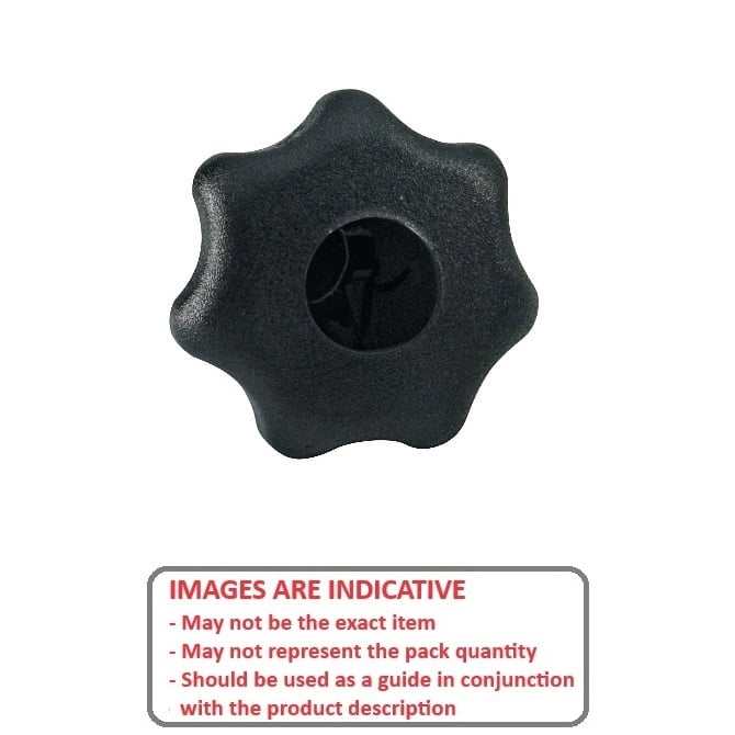 Seven Lobe Knob    1/2-13 UNC x 63 mm  - Plated Steel Hub Insert Thermoplastic - Black - Female - MBA  (Pack of 10)