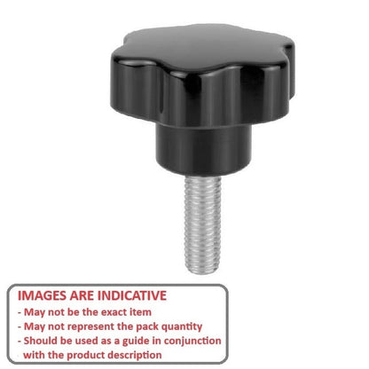 Six Lobe Knob    1/2-13 UNC x 60 x 25 mm  - Plated Steel Insert Thermoplastic - Black - Male - MBA  (Pack of 1)