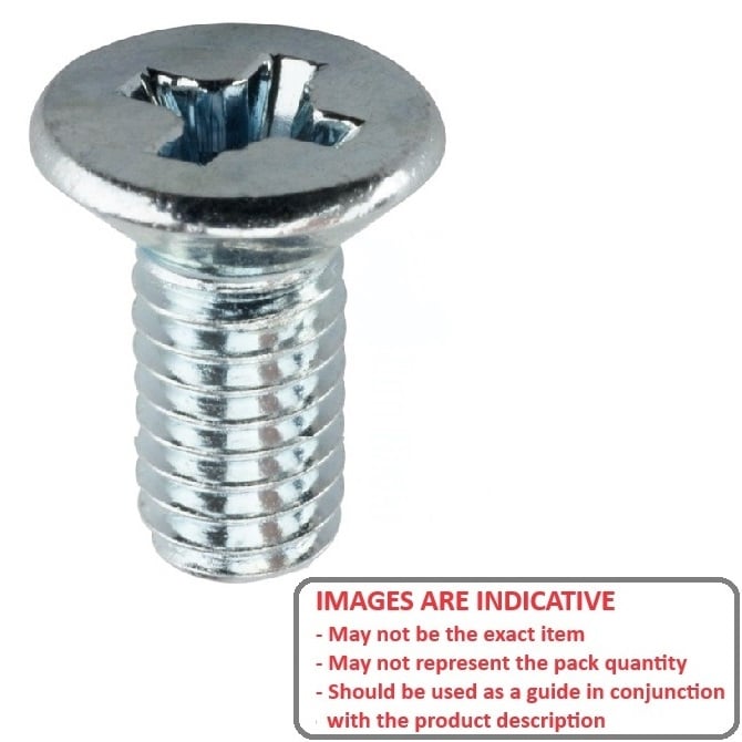 Screw    M2.5 x 6 mm  -  Zinc Plated - Countersunk Philips - MBA  (Pack of 100)