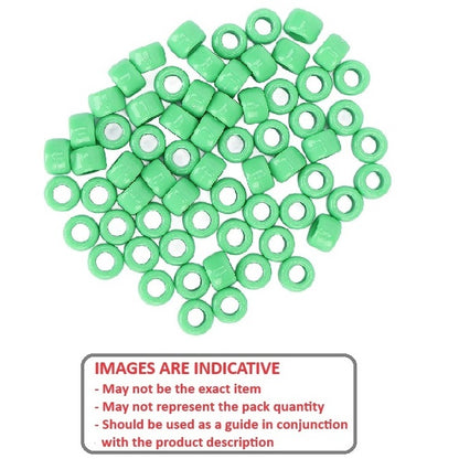 Round Spacer    2.4 x 5 x 2 mm  - Through Bore Plastic - Green - MBA  (1 Pack of 50 Per Bag)